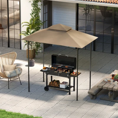 Outsunny Copertura per Gazebo per Barbecue a 2 Livelli Cachi