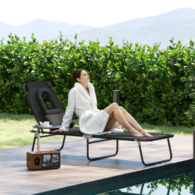 Outsunny Transat Noir Pliable 4 Pos. + 3 Coussins Inclus