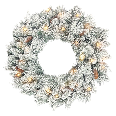 HOMCOM Couronne Noël 60cm 35 LED Minuterie Vert/Blanc