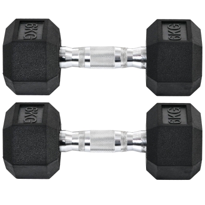 HOMCOM Ensemble d'haltères courtes, lot de 2 haltères hexagonaux recouverts de caoutchouc, acier noir