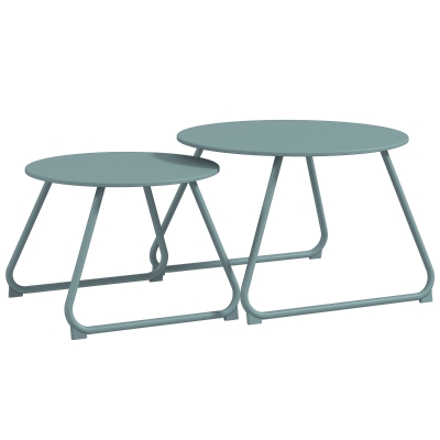 Outsunny Tables Basses Gigognes Jardin Métal - Bleu