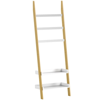 HOMCOM Étagère Échelle Blanc avec Porte-Serviettes et Rangement