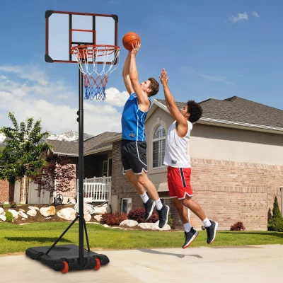 SPORTNOW Outdoor-Basketballkorb, 178-208 cm Verstellbare Korbhöhe, Basketballständer mit Rollen, für Jugendliche, Rot