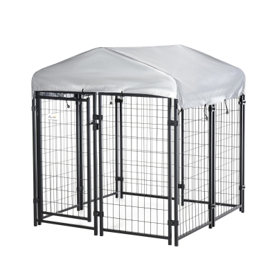 PawHut Chenil Extérieur Verrouillable Métal 120x120x138cm Noir