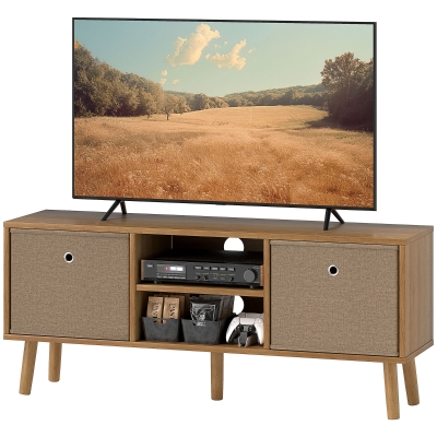HOMCOM Meuble TV Bois Marron 2 Tiroirs Tissu pour 127 cm