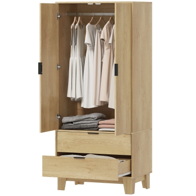 HOMCOM Armoire 2 Portes 2 Tiroirs Bois Naturel 80x50x180cm