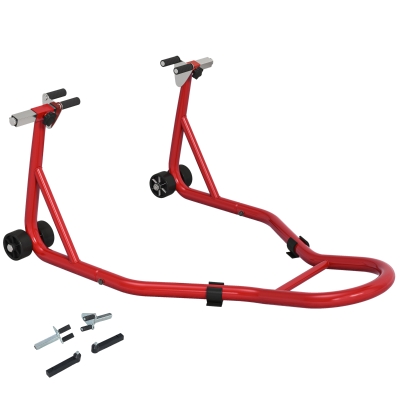 HOMCOM Suporte de Moto Dianteiro Universal de Aço para Roda de 10" 17" 18" Carga 200 kg com Garfos em U e L Ajustáveis 70x47x34,5 cm Vermelho