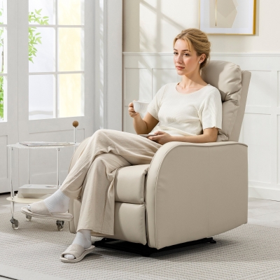 HOMCOM Sillón Relax Reclinable Sofá Relax Tapizado en PU con Reposapiés Retráctil para Dormitorio Salón 65x89x100 cm Crema