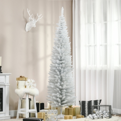 HOMCOM Árvore de Natal Artificial 210 cm Ignífugo com 199 Ramos de PVC Decoração de Natal para Interiores Branco
