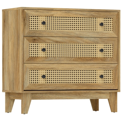 HOMCOM Commode 3 Tiroirs Rotin Bois Clair 80x35x76 cm