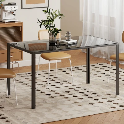 HOMCOM Mesa de Refeição de Vidro Mesa Retangular para 6 Pessoas com Pés de Metal  140x80x75 cm Preto