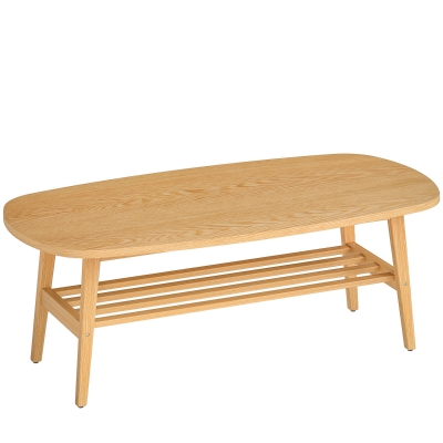 HOMCOM Mesa de Centro Moderna Mesa Baja con Estante Abierto y Patas de Madera para Salón Carga 100 kg 120x60x42cm Natural
