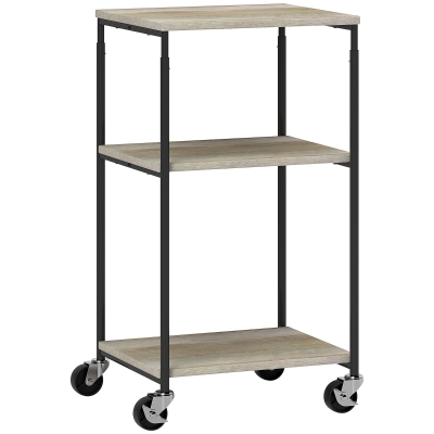 HOMCOM Support Imprimante 3 Niveaux Roulettes Acier Bois Gris