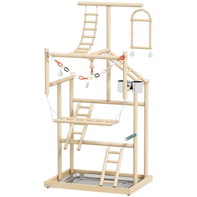 PawHut Bird play gym, parrot playground, ladders, chain toy, tray, 48x38x95cm, natural wood