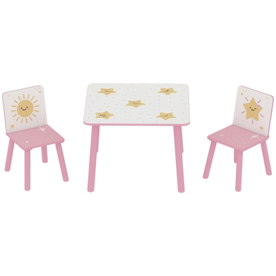 AIYAPLAY Table Enfant Bois Rose avec 2 Chaises Étoile 60x60x44 cm