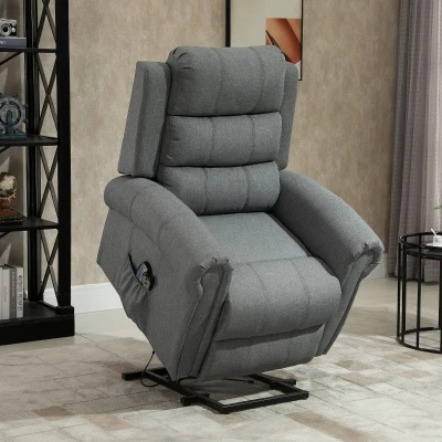 HOMCOM Sillón Relax Reclinable Eléctrico Levanta Personas con Masaje Vibratorio y Calor Control Remoto Gris