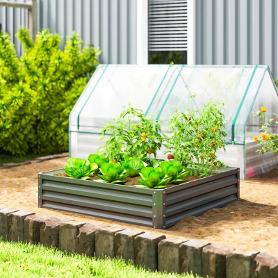 Outsunny Square Raised Garden Bed Steel 120x120cm Light Grey