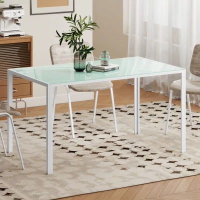 HOMCOM Mesa de Refeição de Vidro Mesa Retangular para 6 Pessoas com Pés de Metal  140x80x75 cm Branco
