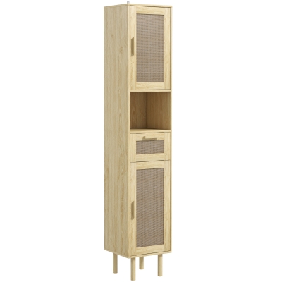 HOMCOM Colonne Salle de Bain Rotin Chêne 170cm avec Tiroir