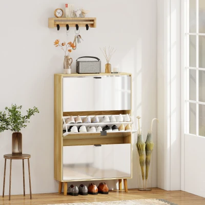 HOMCOM Scarpiera Slim 3 Cassetti Ribalta 24 Paia di Scarpe Bianco