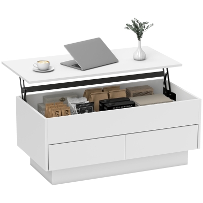 HOMCOM Table Basse Relevable Blanc avec Rangement 100x50x44 cm