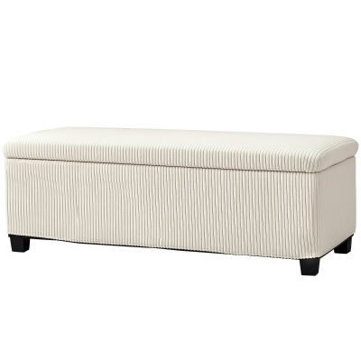 HOMCOM Banc Rangement Velours Côtelé Beige 112x42x40 cm