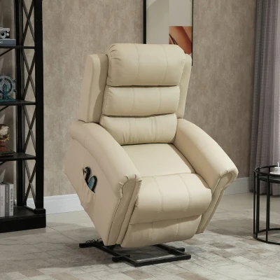HOMCOM Sillón Relax Reclinable Eléctrico Levanta Personas con Masaje Vibratorio y Calor Control Remoto Crema