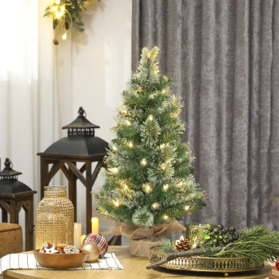 HOMCOM Mini Albero di Natale Alto 60cm 35 LED Bianchi e 68 Rami