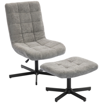 HOMCOM Fauteuil Pivotant Réglable avec Repose-Pieds Gris