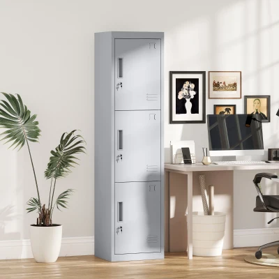HOMCOM Armadio Ufficio a 3 Porte Indipendenti in Acciaio Grigio