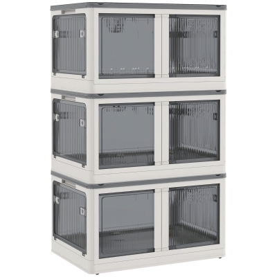 HOMCOM Boîtes Rangement Plastique 69L Pliables avec Roulettes Blanc