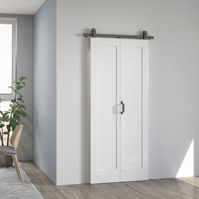 HOMCOM Porta de Correr Dobrável com Acabamento Elegante Puxador Montagem Fácil para Casa de Banho Sala de Estar Cozinha 90x210 cm Branco