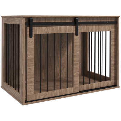 PawHut Hundebox Hundekäfig, Verriegelbar, Holzoptik, rustikales Design, 98 cm x 58 cm x 61 cm, Walnuss + Schwarz
