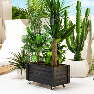 Outsunny Fioriera da Giardino in Legno con Foro di Drenaggio Nera