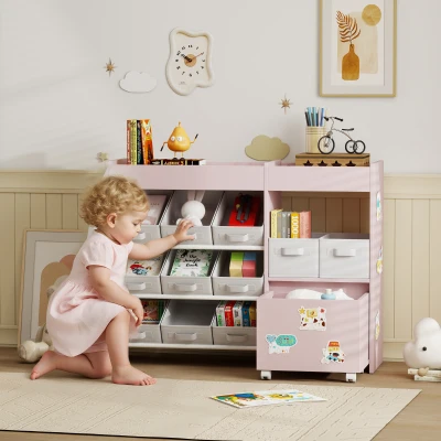 AIYAPLAY Kids Toy Storage Cabinet with Bins Pink
