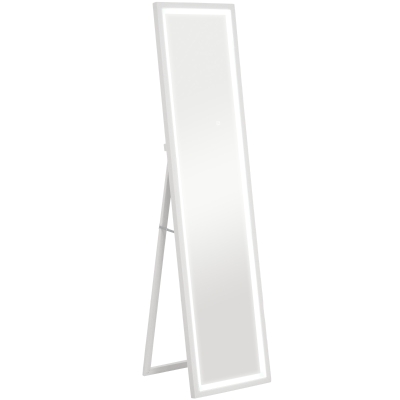 HOMCOM Ganzkörperspiegel, 40x160 cm, LED-Beleuchtung, Touch-Steuerung, dimmbar, 3 Farben, Weiß