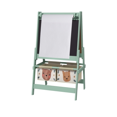 AIYAPLAY 3-in-1 Kinder Staffelei mit Papierrolle, Kreidetafel, Whiteboard, Aufbewahrungskörbe, 54 x 46,5 x 93 cm, grün