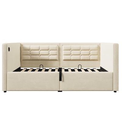 3ft Upholstered Single Sofa Bed with USB and Type-C Charging Station, Beige