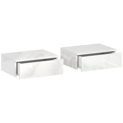 HOMCOM Set de 2 mesitas, diseño montado en pared, cajón, para dormitorio, tablero de partículas, Blanco