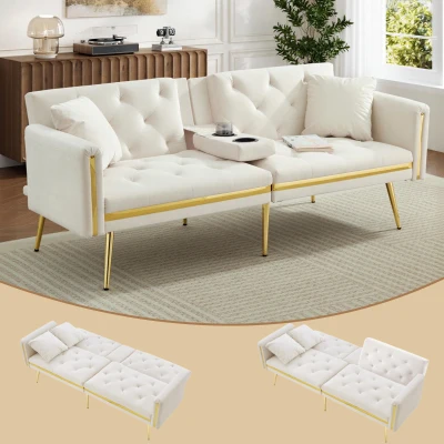 Two-seater Sofa Bed with 3-Position Adjustable Backrest, White