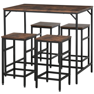 HOMCOM Industrial Bar Table Set with 4 Stools