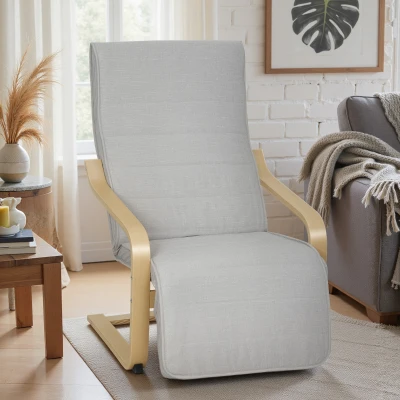 HOMCOM Wohnzimmersessel mit verstellbarer Fußstütze Gepolsterter Sessel aus synthetischem Leinen für Büro Schlafzimmer 66,5x94x100 cm Hellgrau