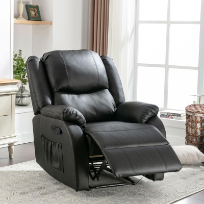 Adjustable Pull‑tab Recliner with Side Storage Pocket, Black