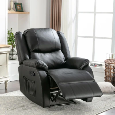 Adjustable Pull‑tab Recliner with Side Storage Pocket, Black