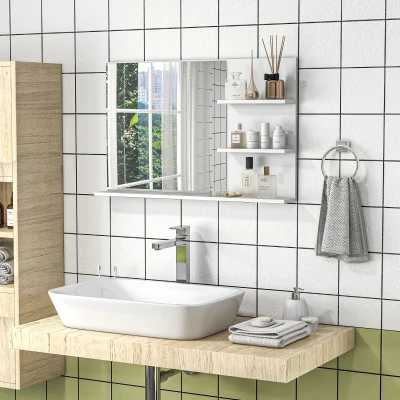 kleankin Specchio da Bagno 2 Ripiani Laterali e Ripiano Inferiore