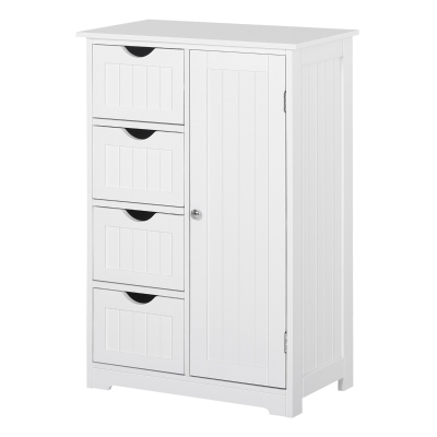 kleankin Armario Auxiliar de Baño Mueble para Baño con Puerta 4 Cajones y Estante Ajustable para Cocina Salón 56x30x83 cm Blanco