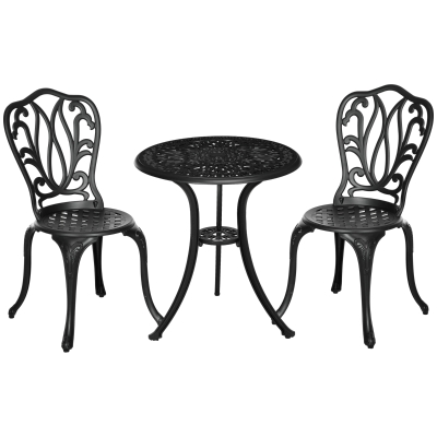 Outsunny Salon Jardin 2 Places Fonte Aluminium - Noir