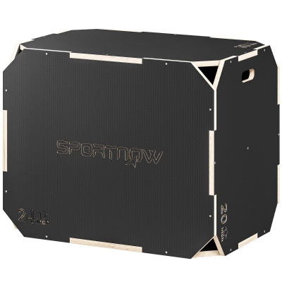 SPORTNOW Box Plyo 3-en-1 Bois Noir 3 Hauteurs Fitness