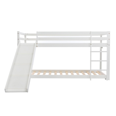 Children's Cabin Bunk Bed with Slide and Ladder, White