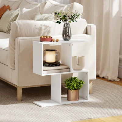 HOMCOM S-Shaped Side Table 3-Tier with Storage White
